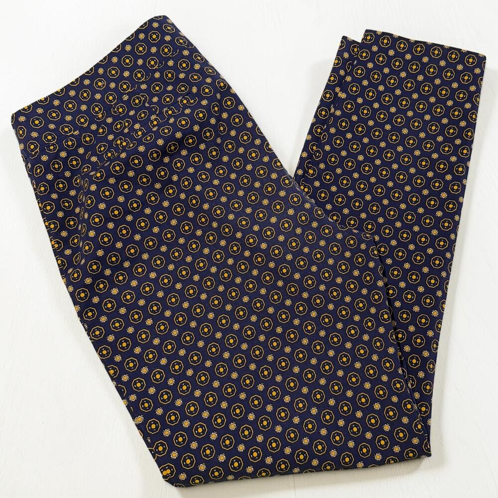 Talbots Essex Ankle Pants Sz 12 Navy Gold Geometric Print Pull On Stretch Office